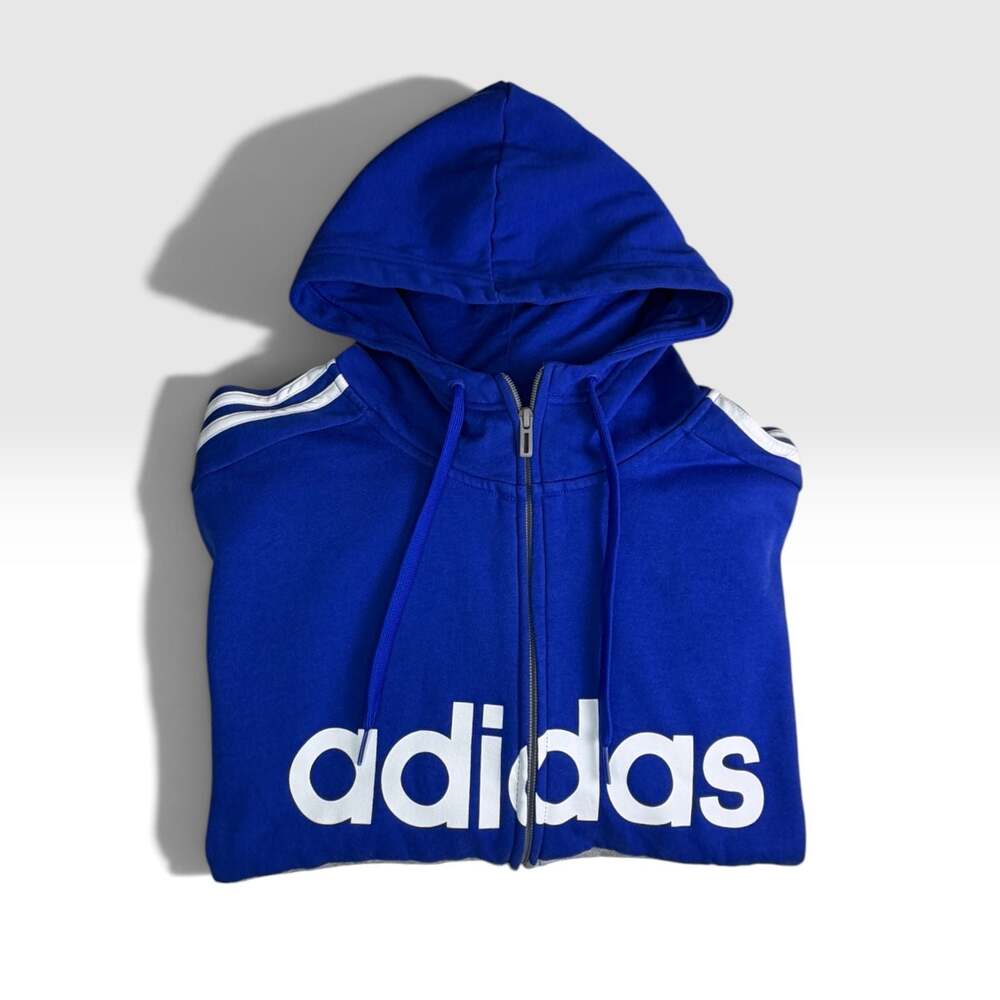 Adidas Essentials Colorblock 3 Stripe Full Zip Hoodie Blue Gray 2XL